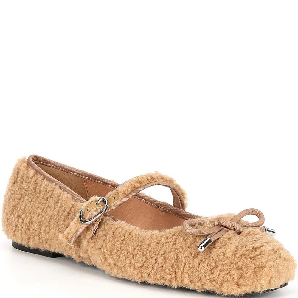NWT Gianni Bini JosieTwo Faux Shearling Mary Jane Bow Detail Ballerina Flats